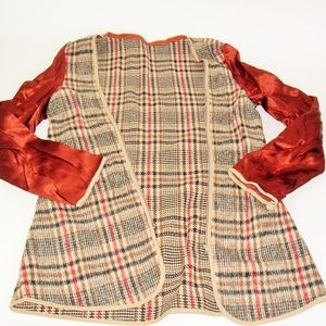 Vintage Plaid Zip Out Wool Blend Coat Liner Boho S